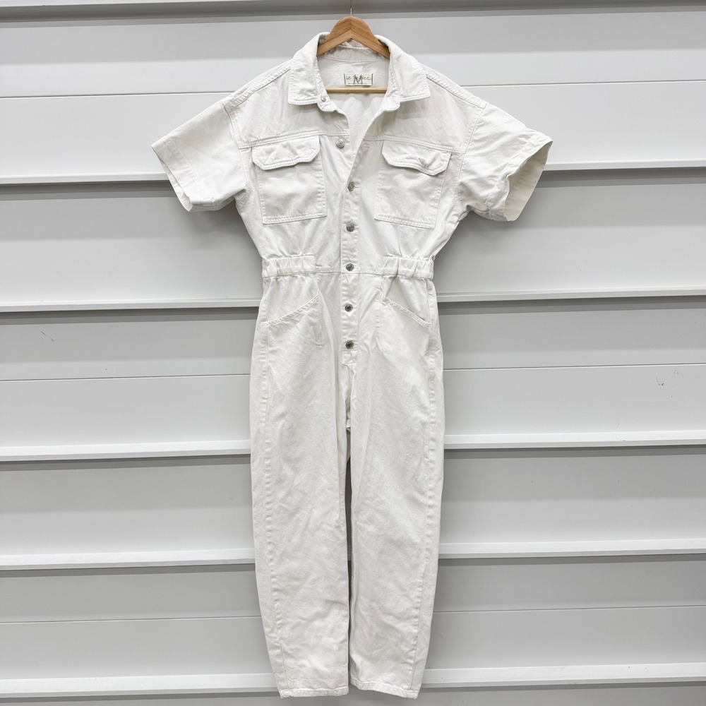 We The Free Marci Jumpsuit Women M White Denim Utility Boiler Suit Workwear